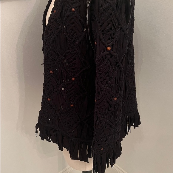 Vintage Free People Black Fringe Crochet Jacket - Picture 7 of 12